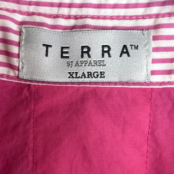 Terra SJ Apparel Top Women's XL Pink White Contrast Tunic Wire Collar Button Up - Picture 3 of 7